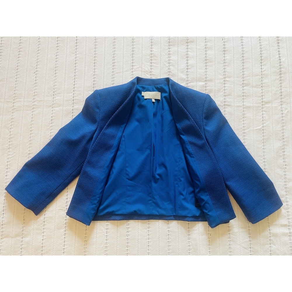 Hobbs London Mary Cropped Textured Boxy Blazer. Royal Blue. Size‎ 4. 3/4 Sleeve. - Picture 4 of 14